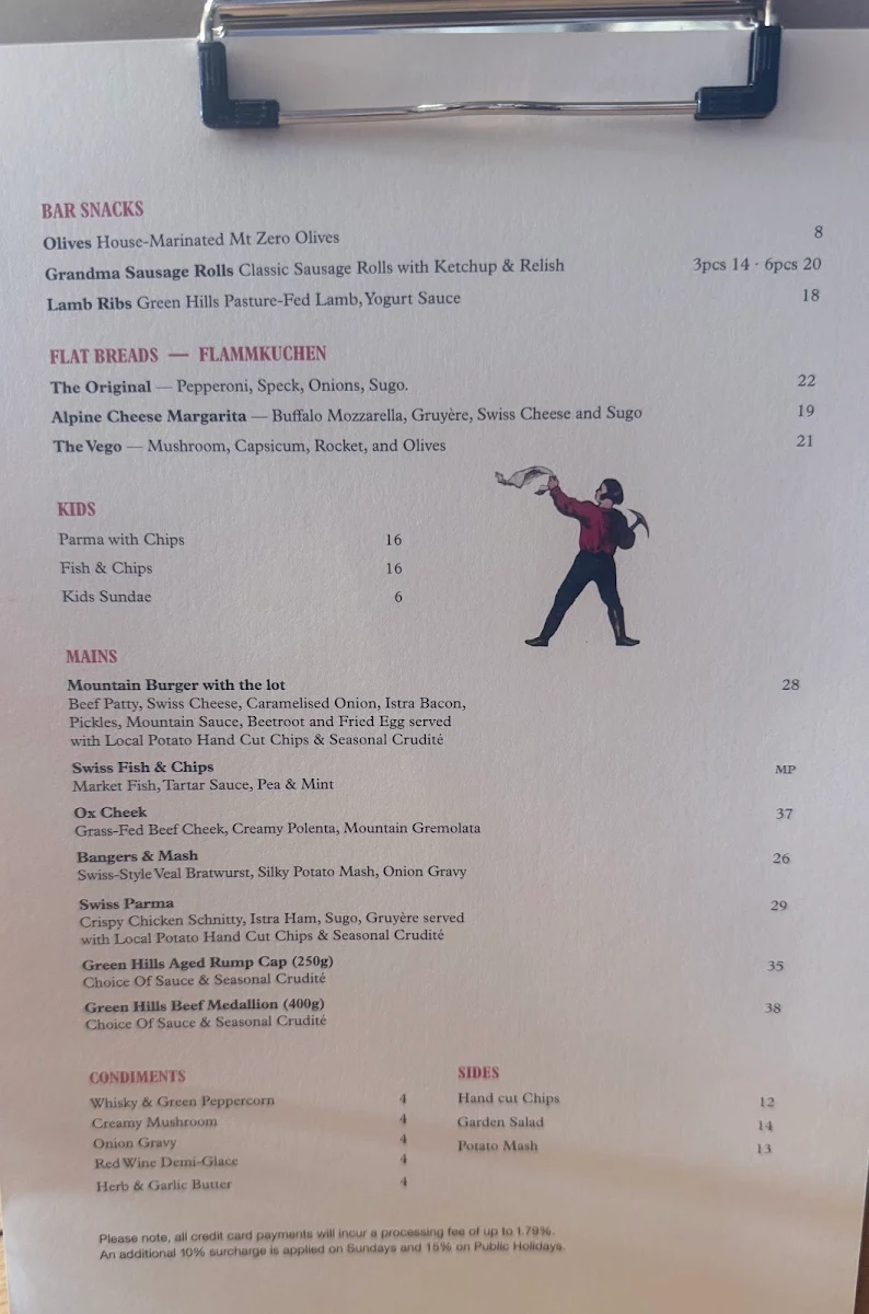 Menu, Swiss Mountain Hotel