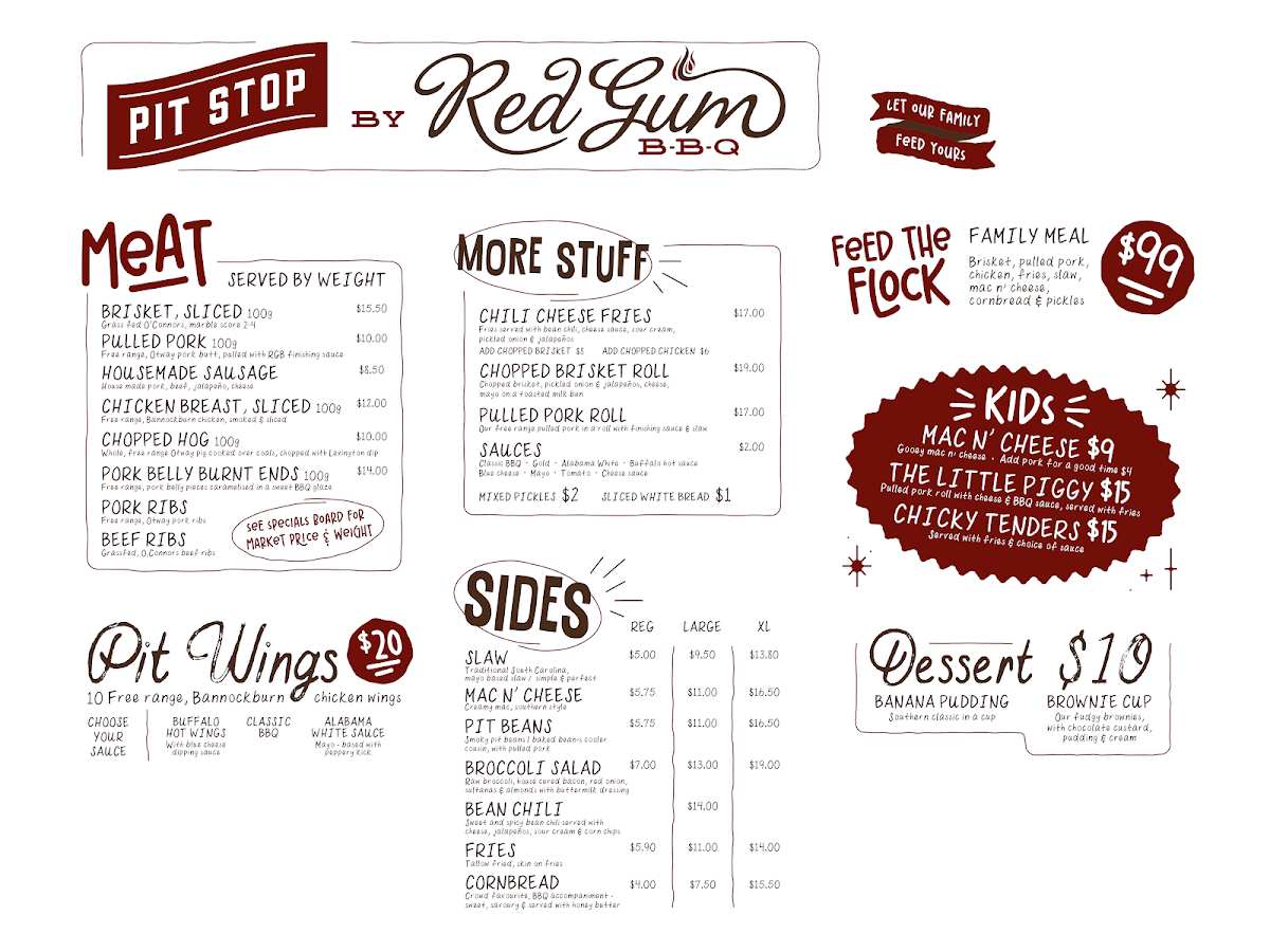 Menu, Red Gum BBQ Pit Stop