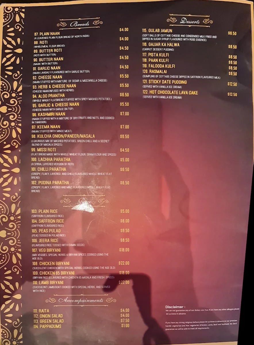 Menu, Aangan Clayton