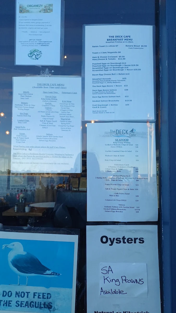 Menu, The Deck cafe on the wharf