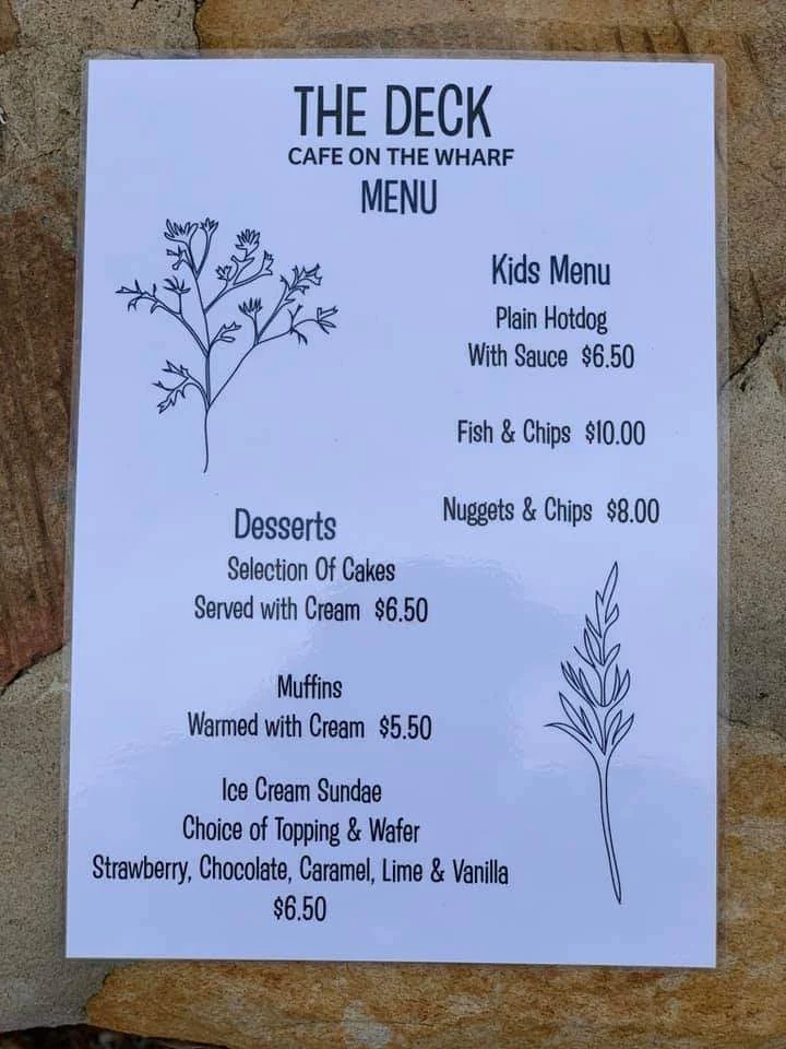Menu, The Deck cafe on the wharf