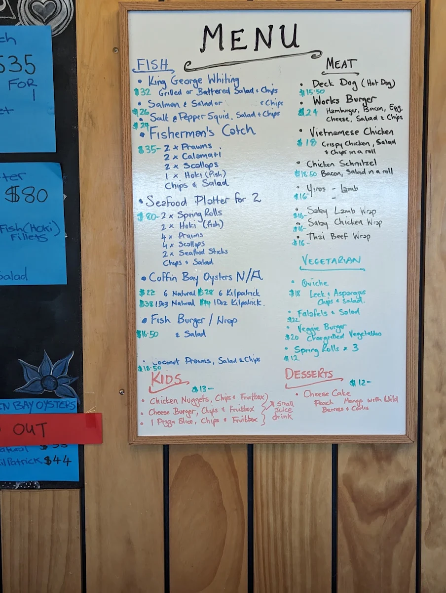 Menu, The Deck cafe on the wharf