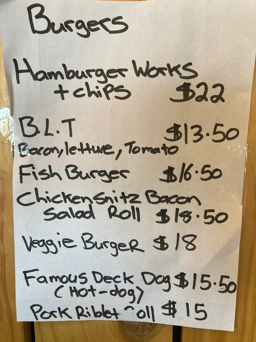 Menu, The Deck cafe on the wharf