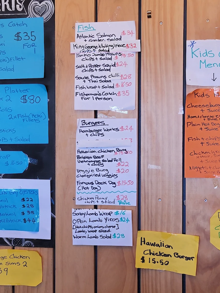 Menu, The Deck cafe on the wharf
