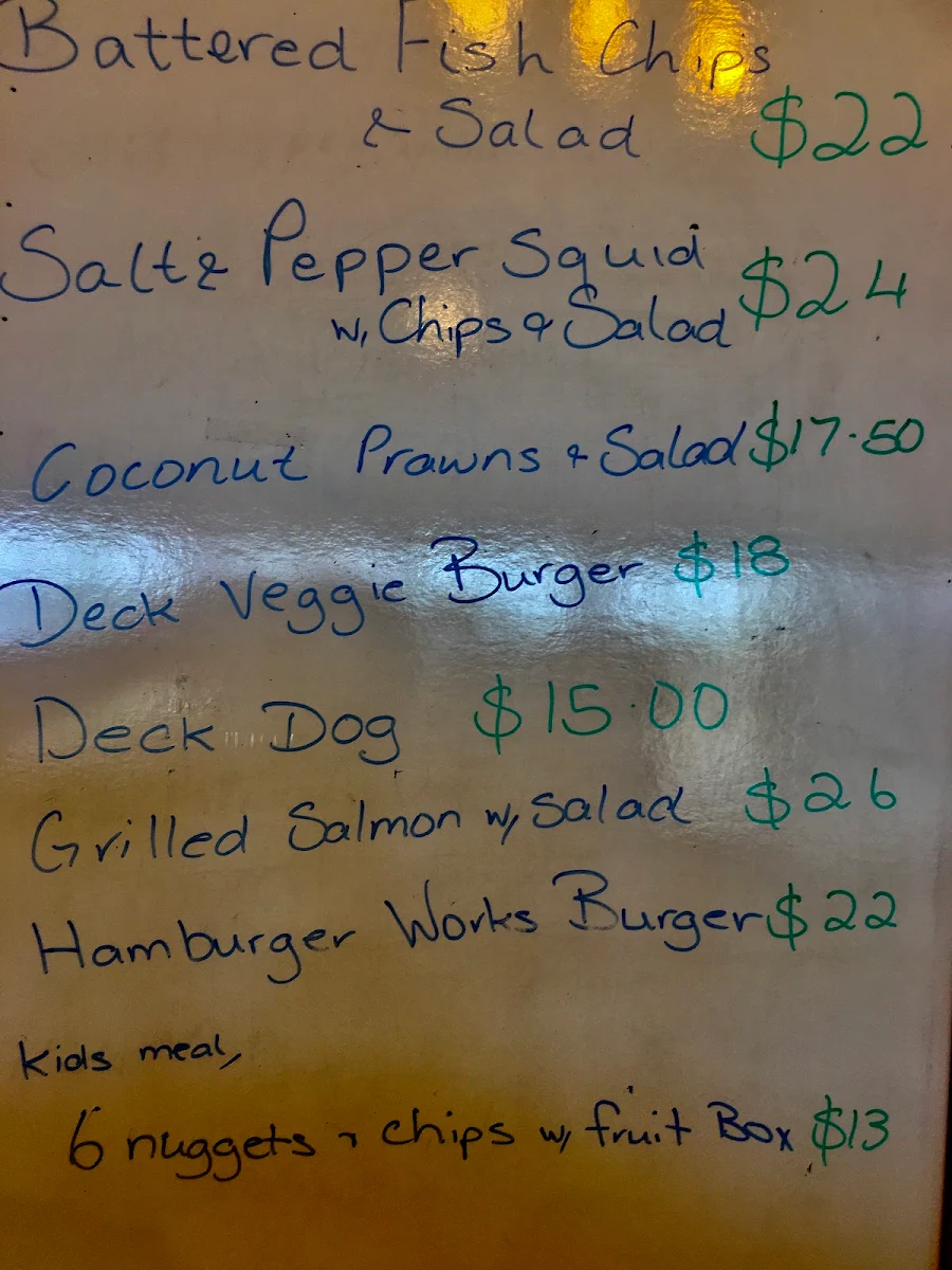 Menu, The Deck cafe on the wharf