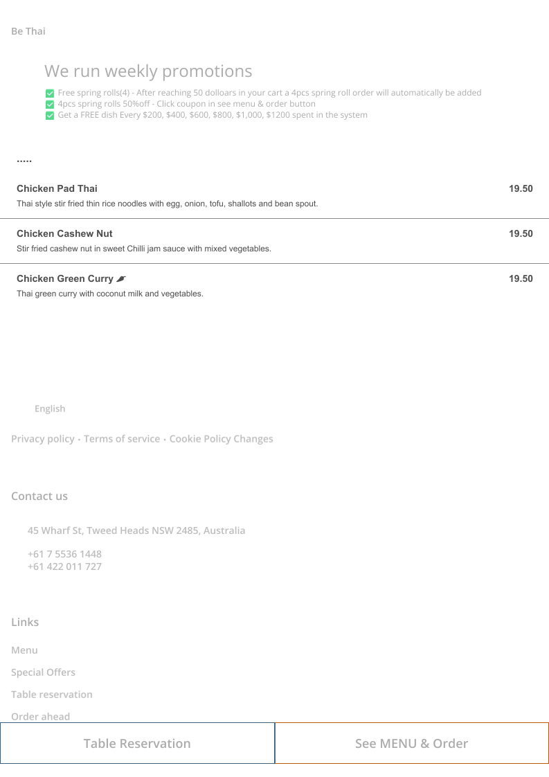 Menu, Be Thai