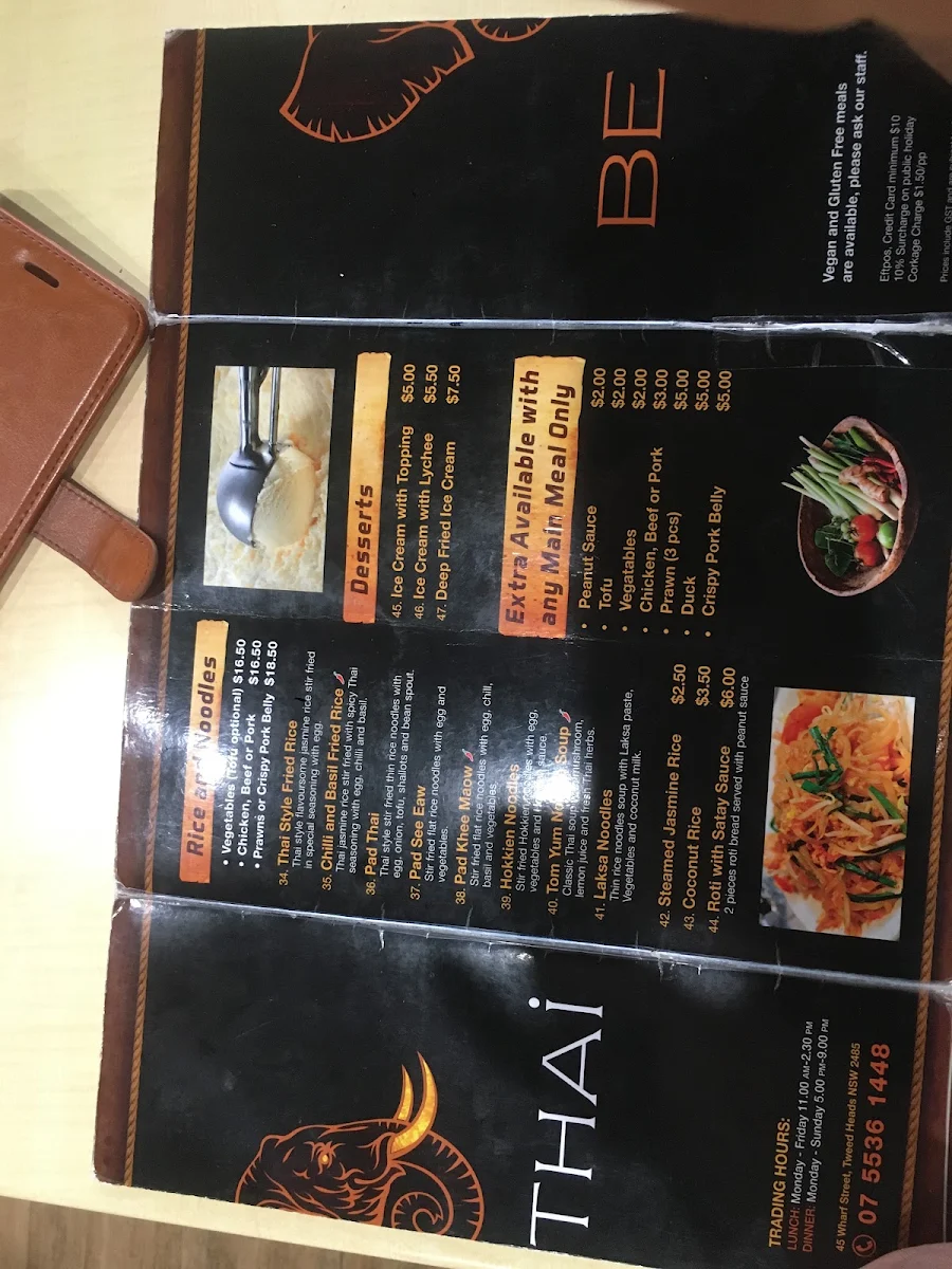 Menu, Be Thai