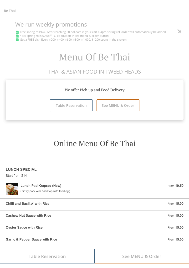 Menu, Be Thai