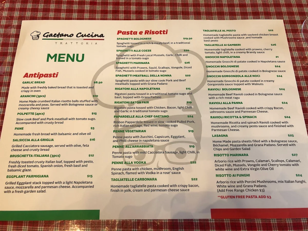 Menu, Gaetano Cucina