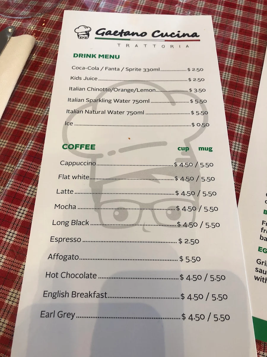 Menu, Gaetano Cucina