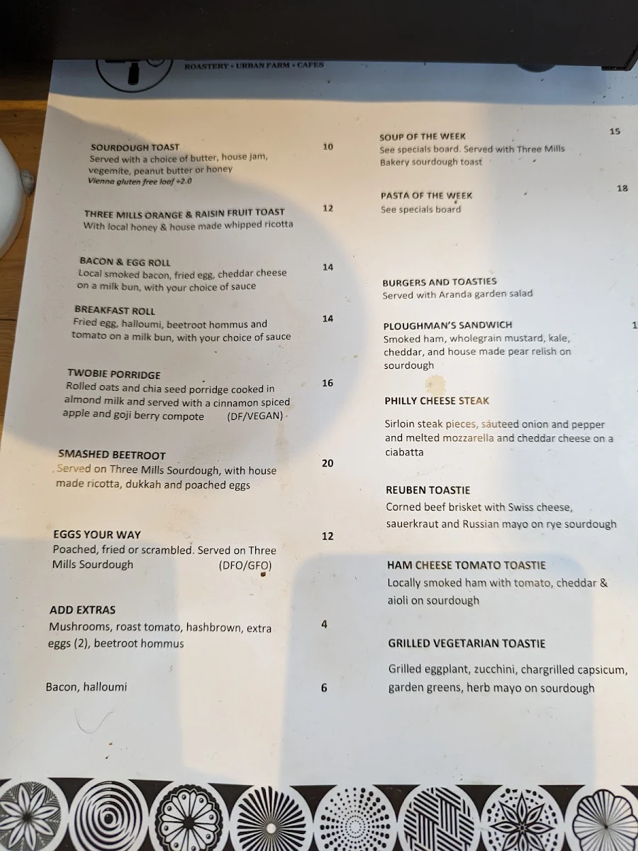 Menu, Two Before Ten Fairbairn