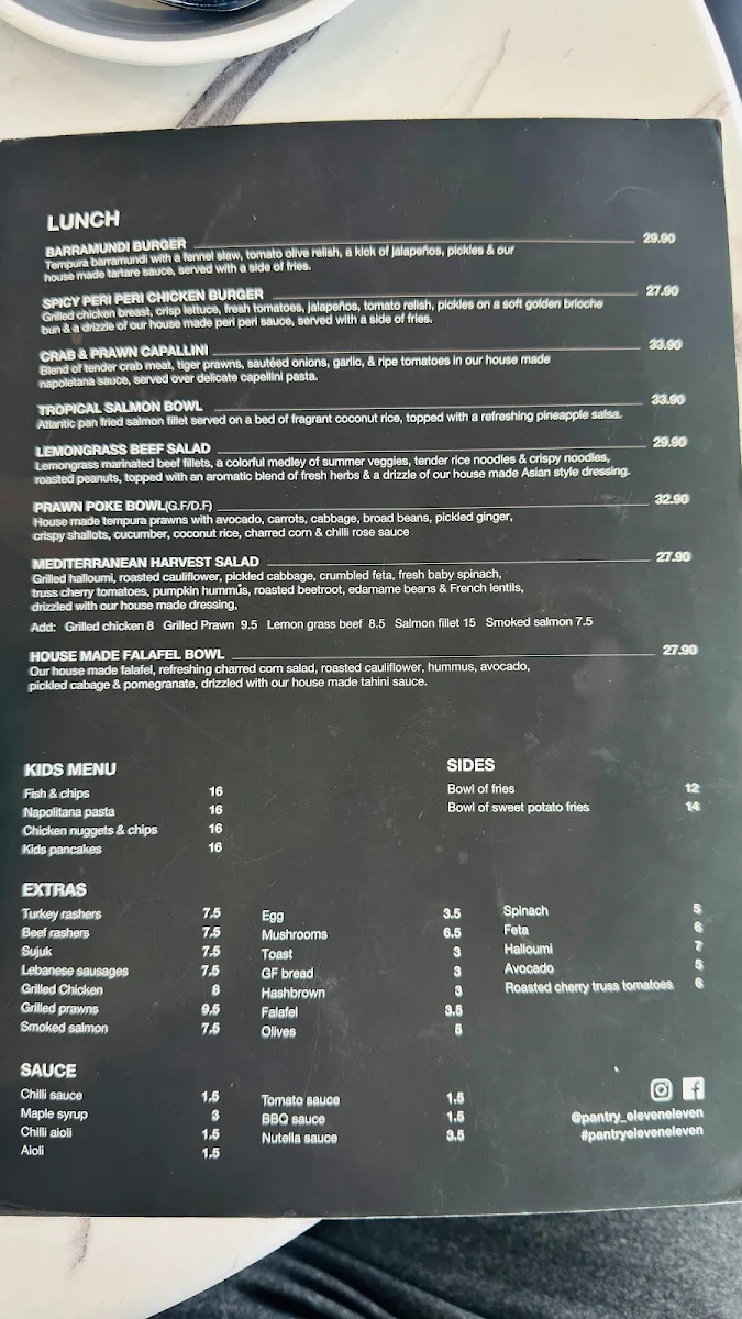 Menu, Pantry eleveneleven