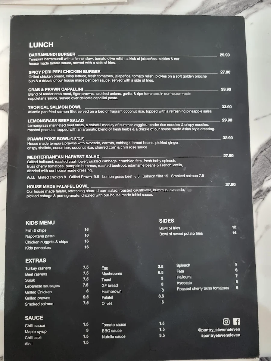 Menu, Pantry eleveneleven