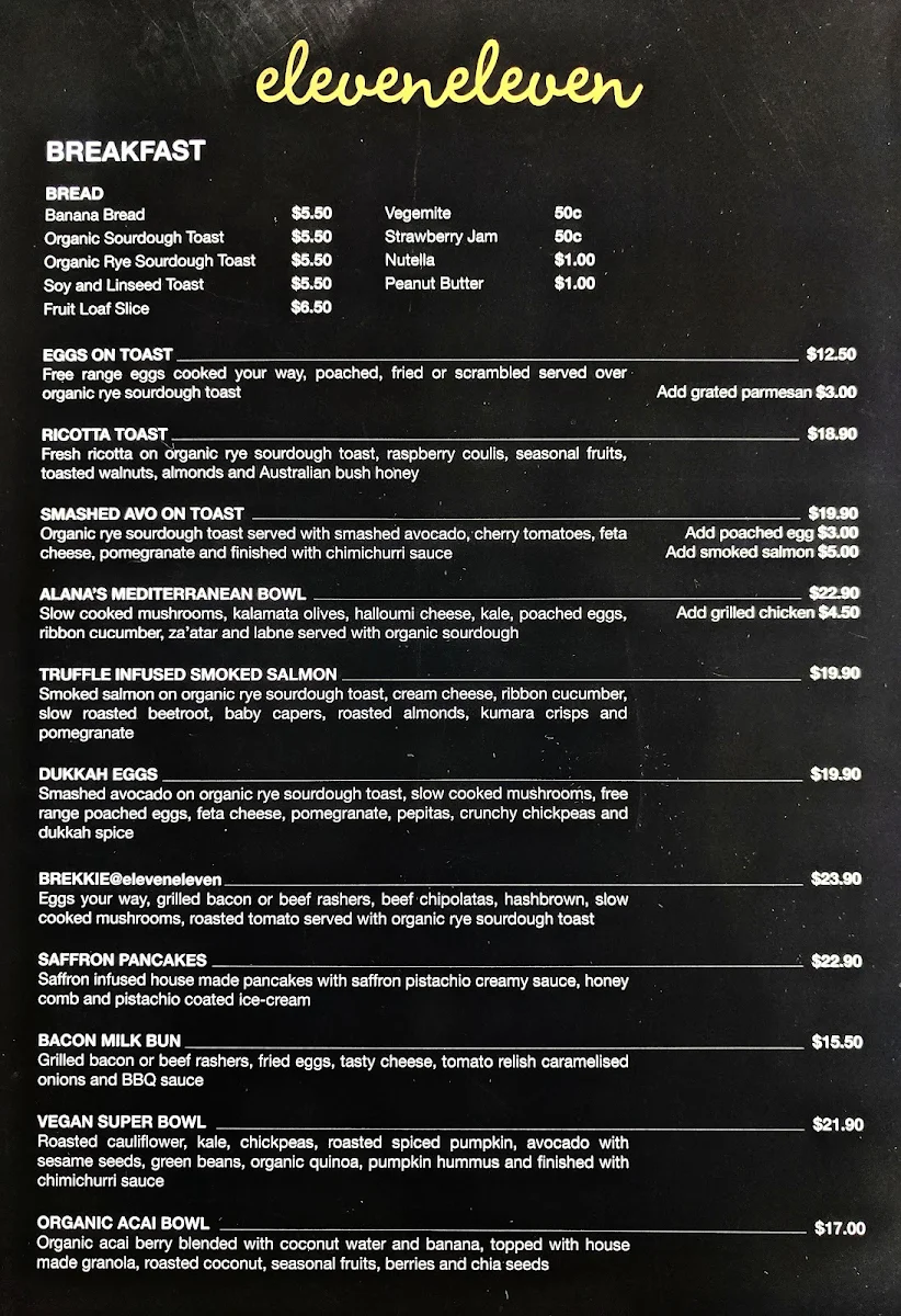 Menu, Pantry eleveneleven