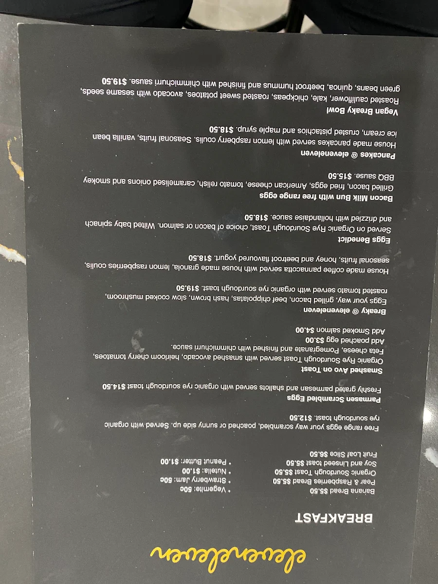 Menu, Pantry eleveneleven