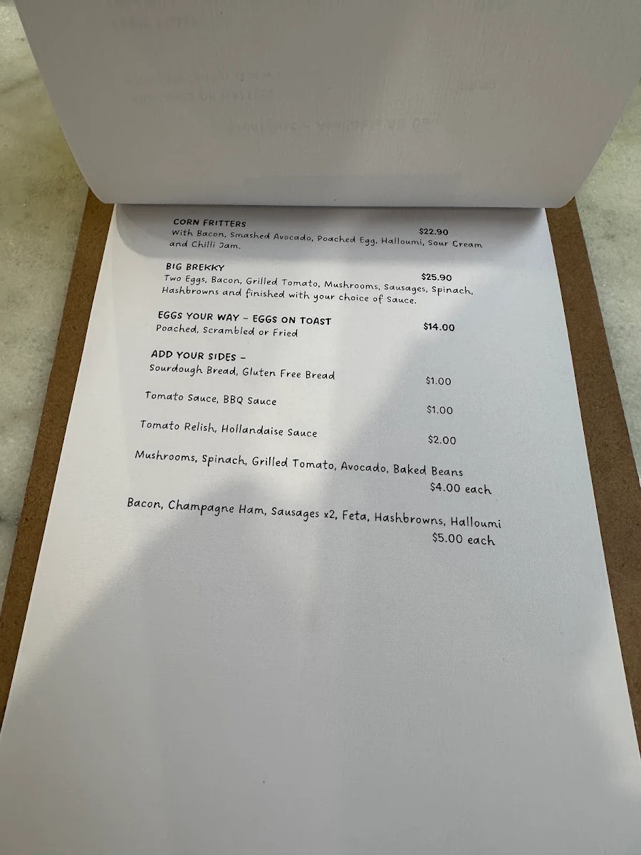 Menu, London House Bendigo