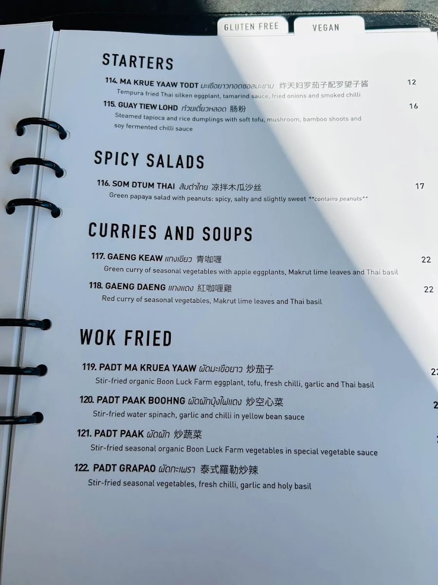 Menu, Chat Thai - Chatswood