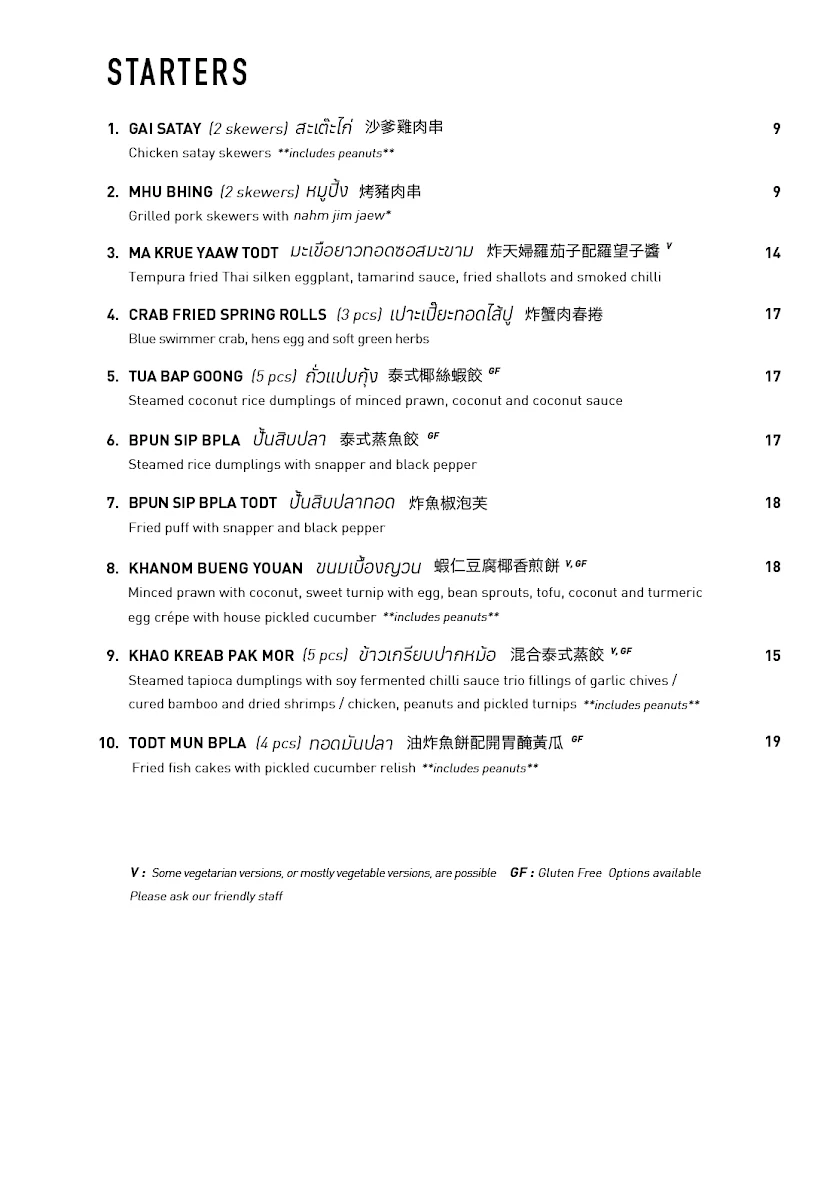 Menu, Chat Thai - Chatswood