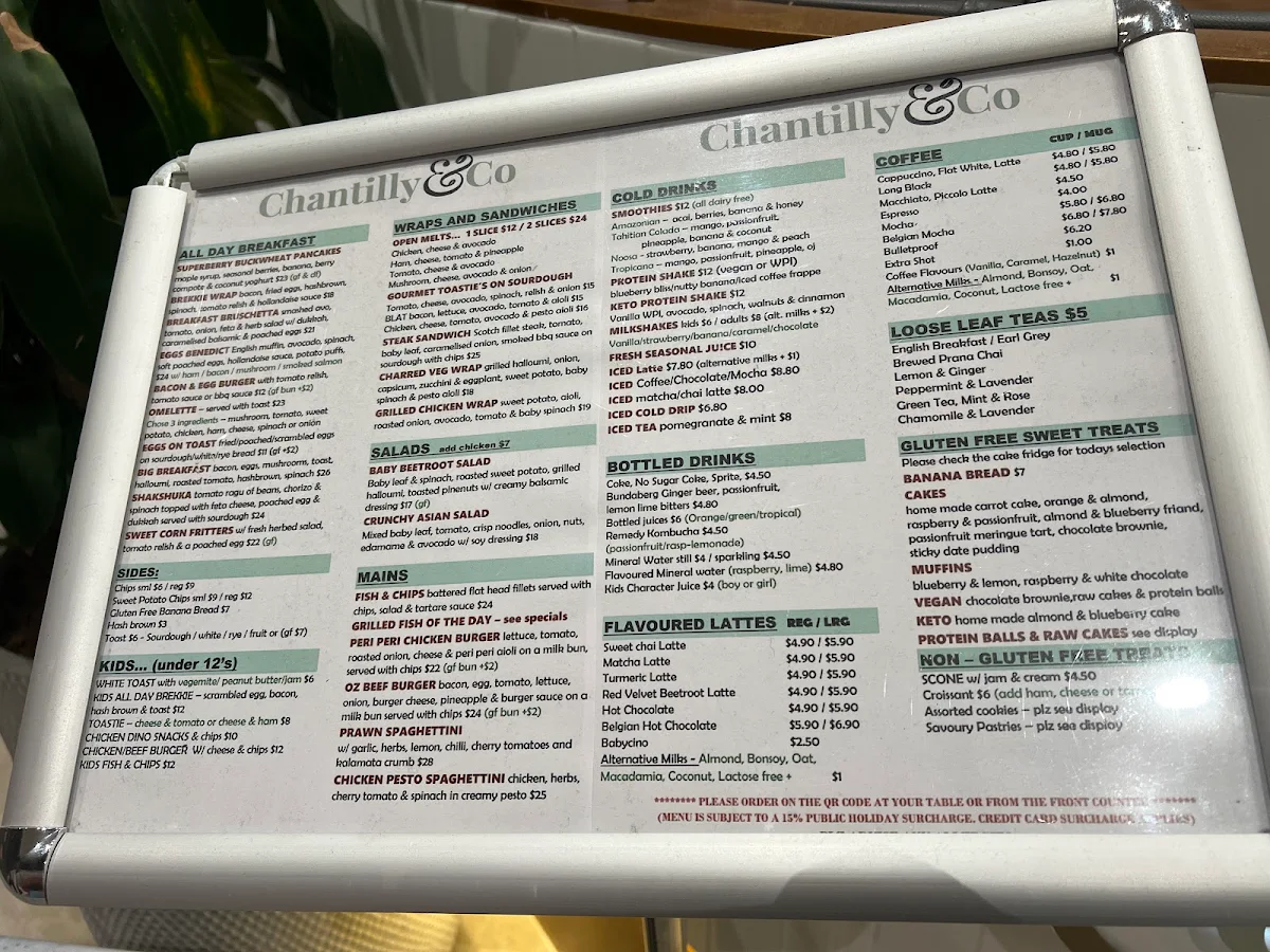 Menu, Chantilly & Co
