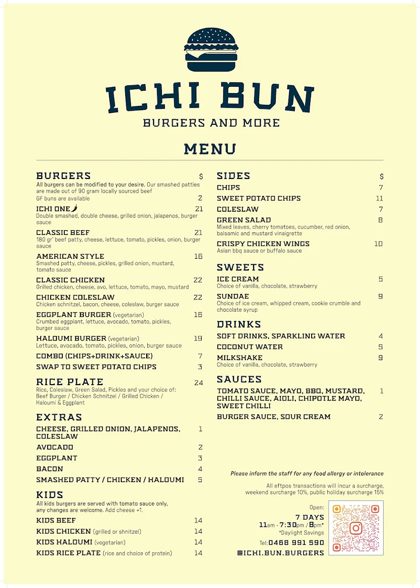 Menu, Ichi Bun