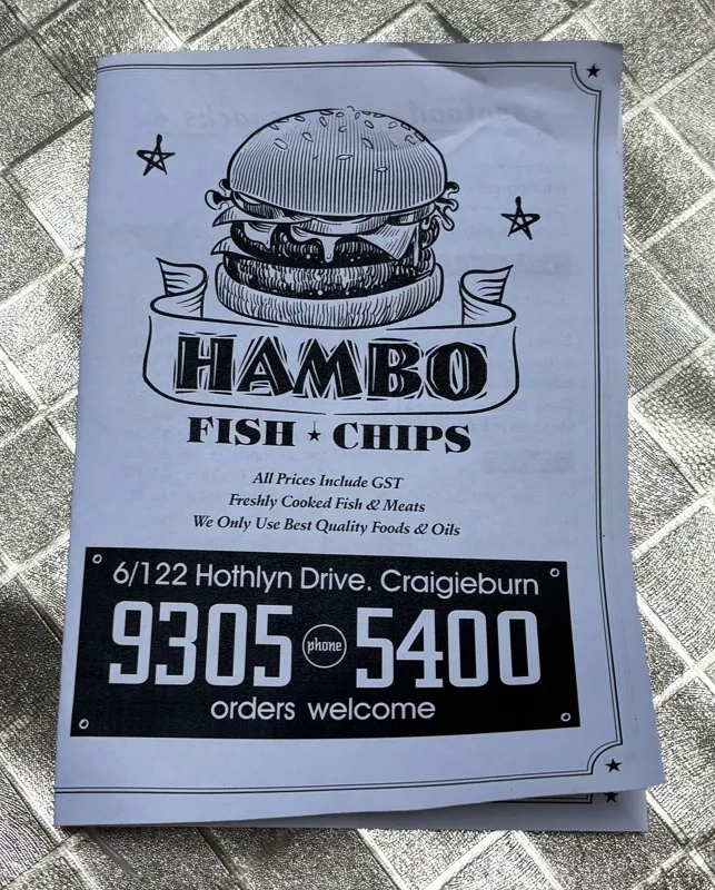 Menu, Hambo Fish & Chips