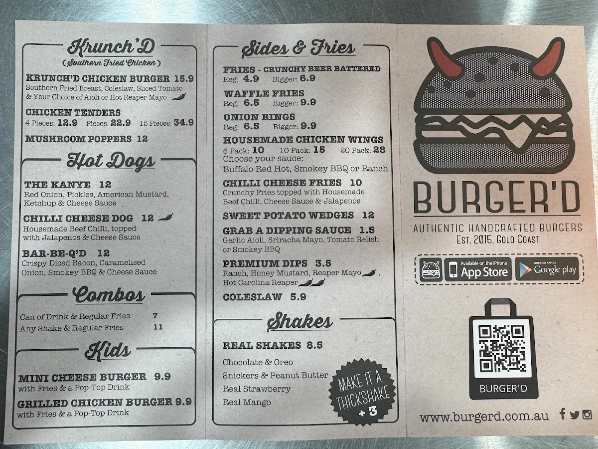Menu, Burger’D Upper Coomera
