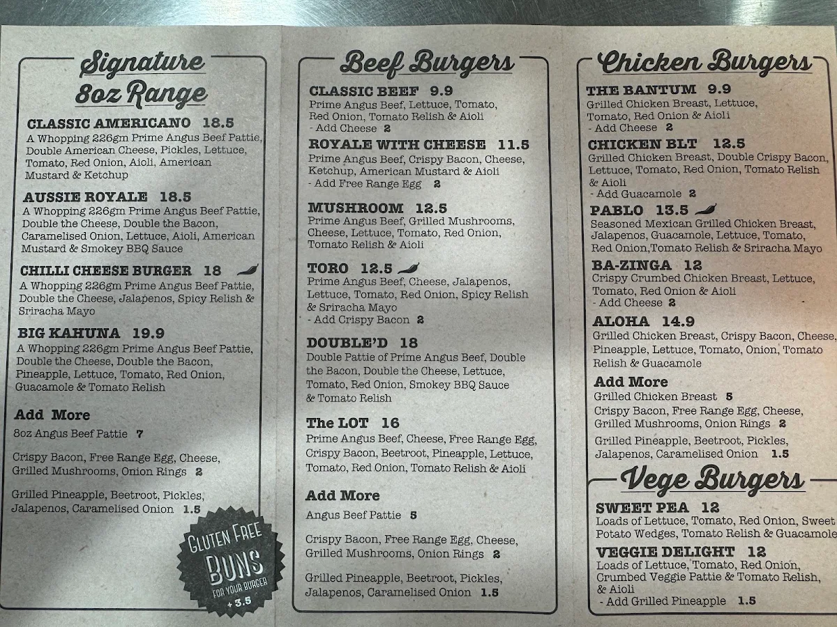 Menu, Burger’D Upper Coomera