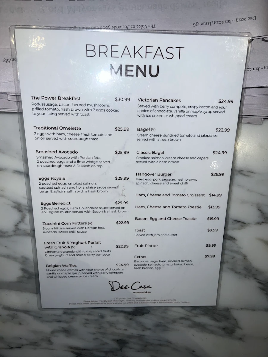 Menu, Dee Casa - Restaurant & Bar