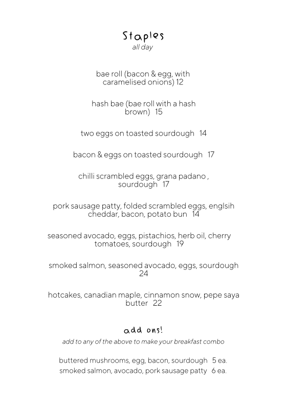 Menu, Envoy Cafe