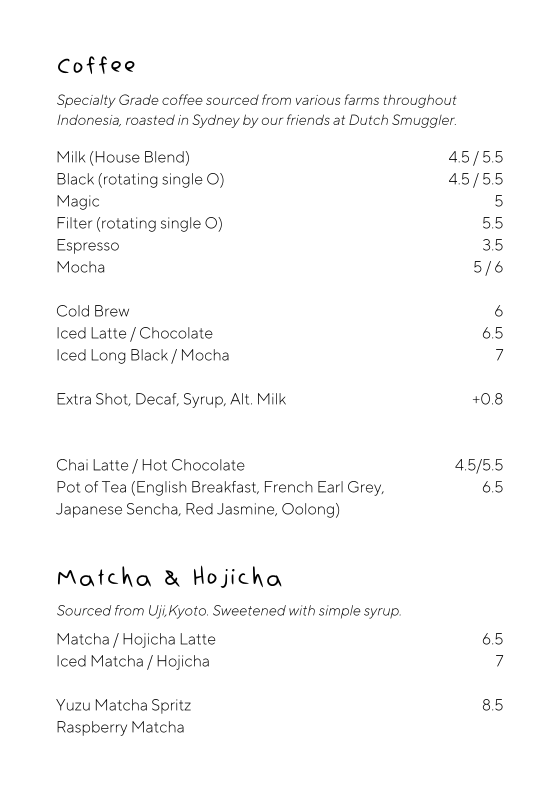 Menu, Envoy Cafe