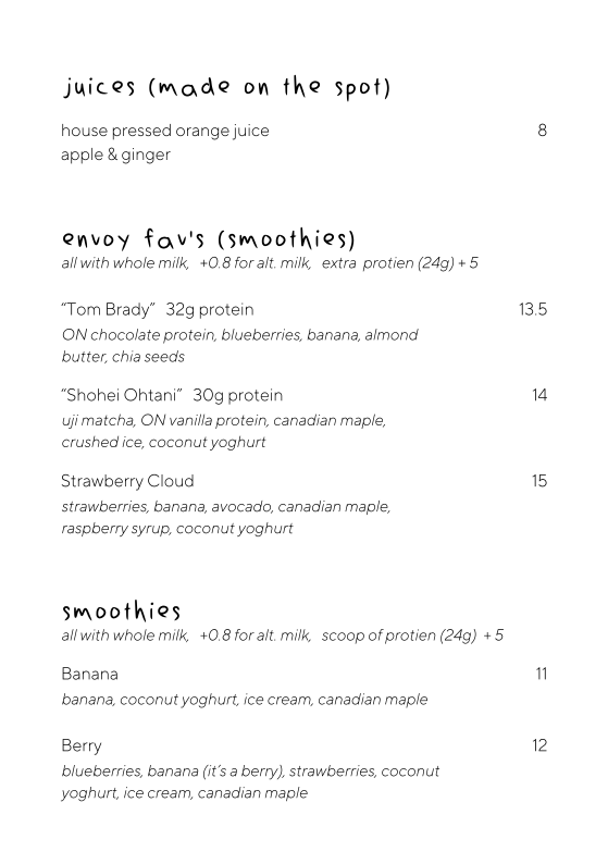 Menu, Envoy Cafe