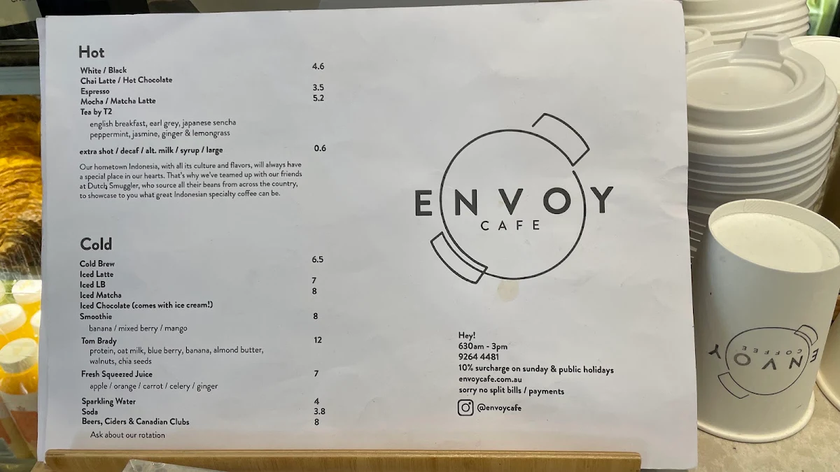Menu, Envoy Cafe