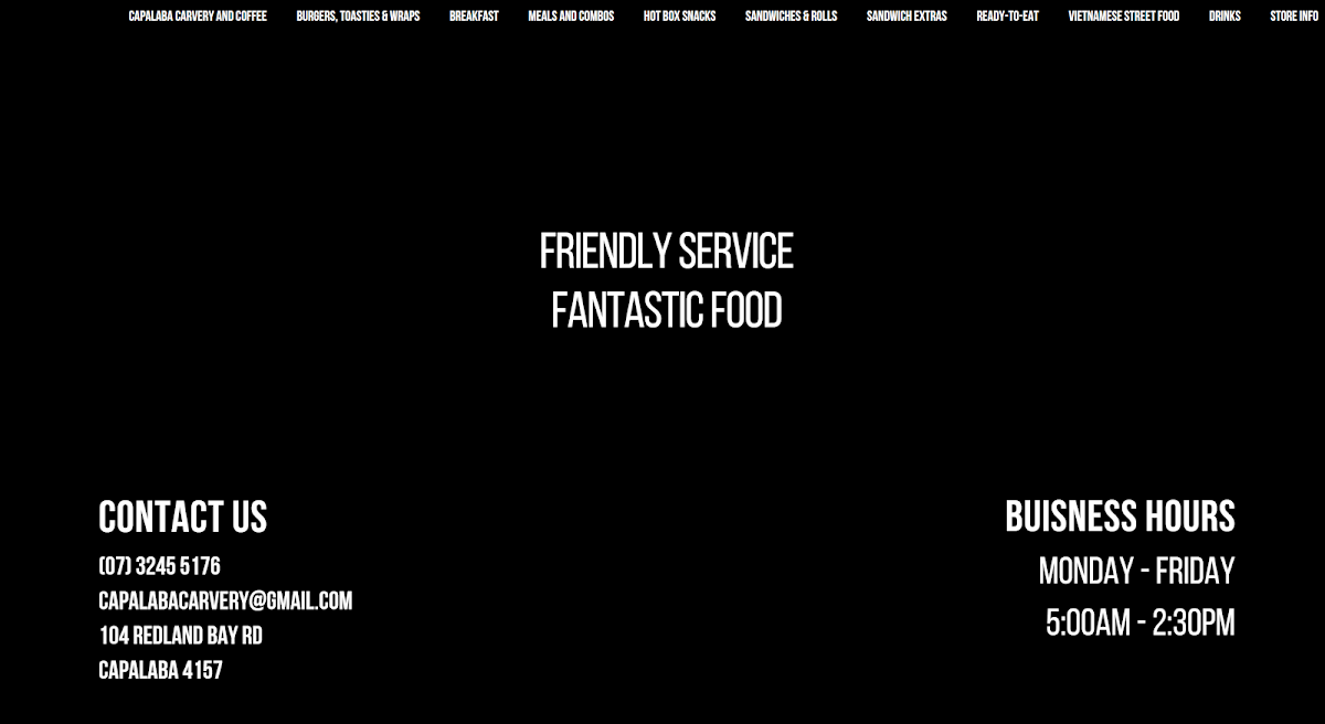 Menu, Capalaba Carvery and Coffee