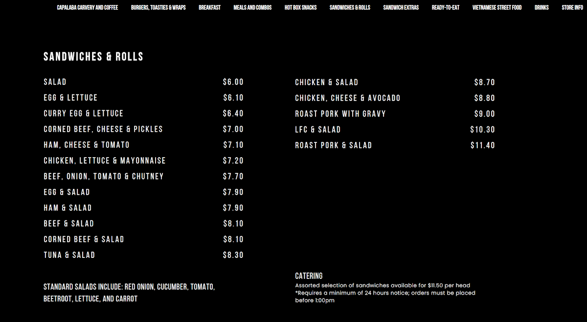 Menu, Capalaba Carvery and Coffee