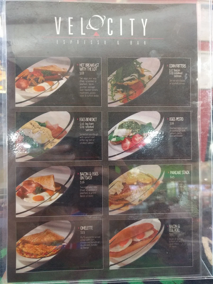 Menu, Velocity Espresso & Bar