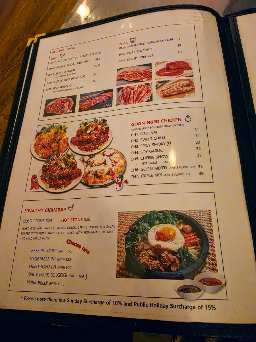 Menu, Goon Korean BBQ - Essendon North