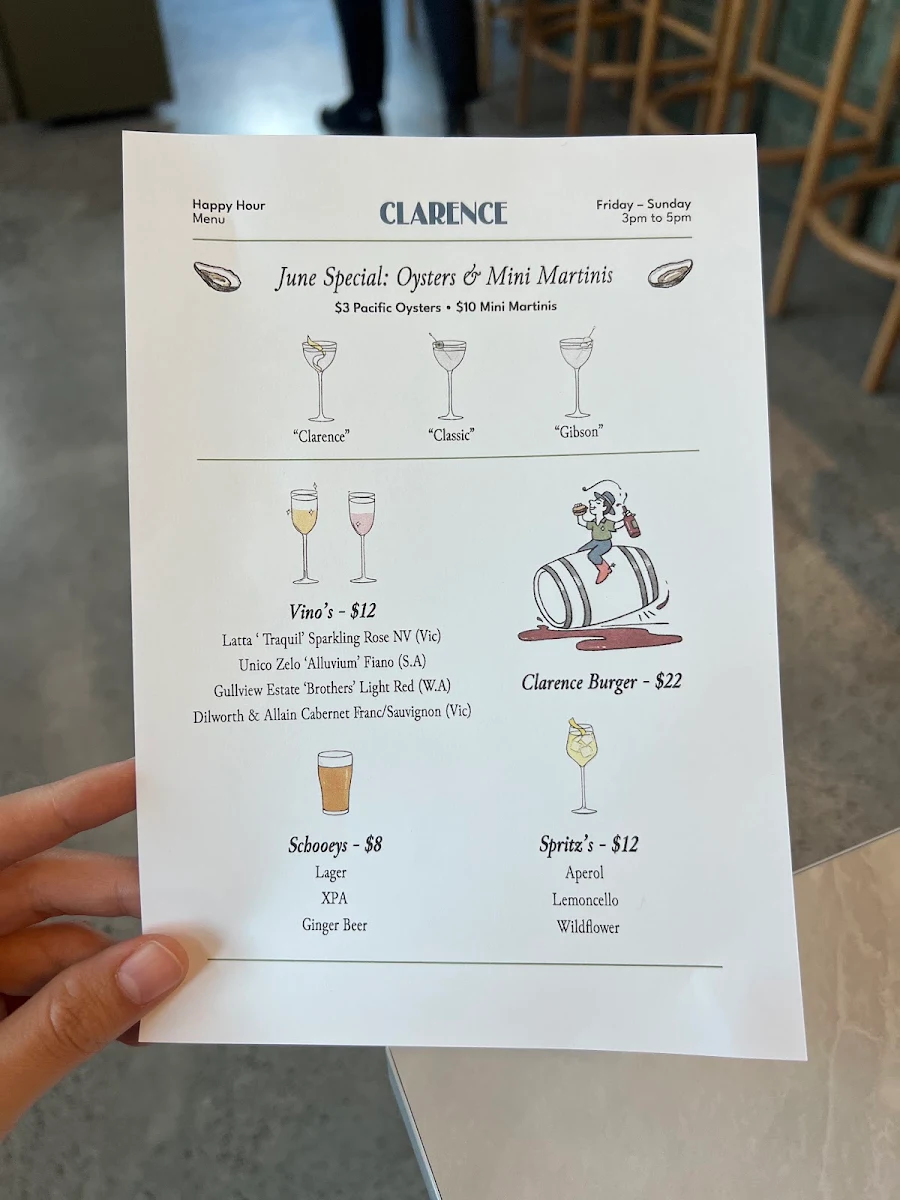 Menu, Clarence Restaurant