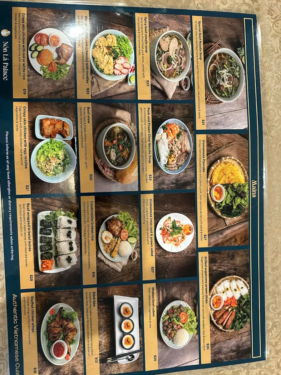 Menu, Non La Palace