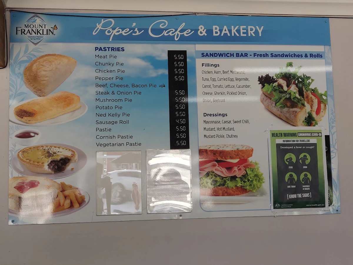 Menu, Pope's Cafe