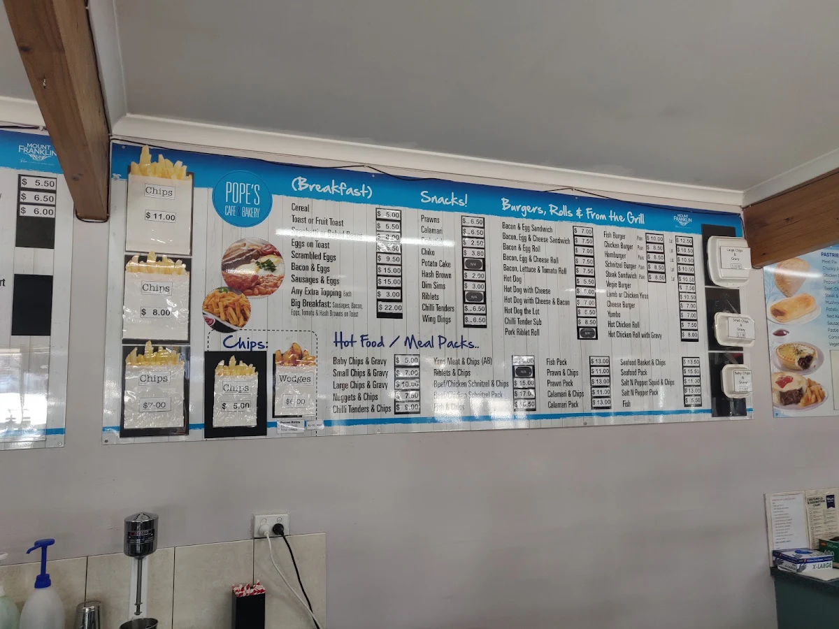 Menu, Pope's Cafe