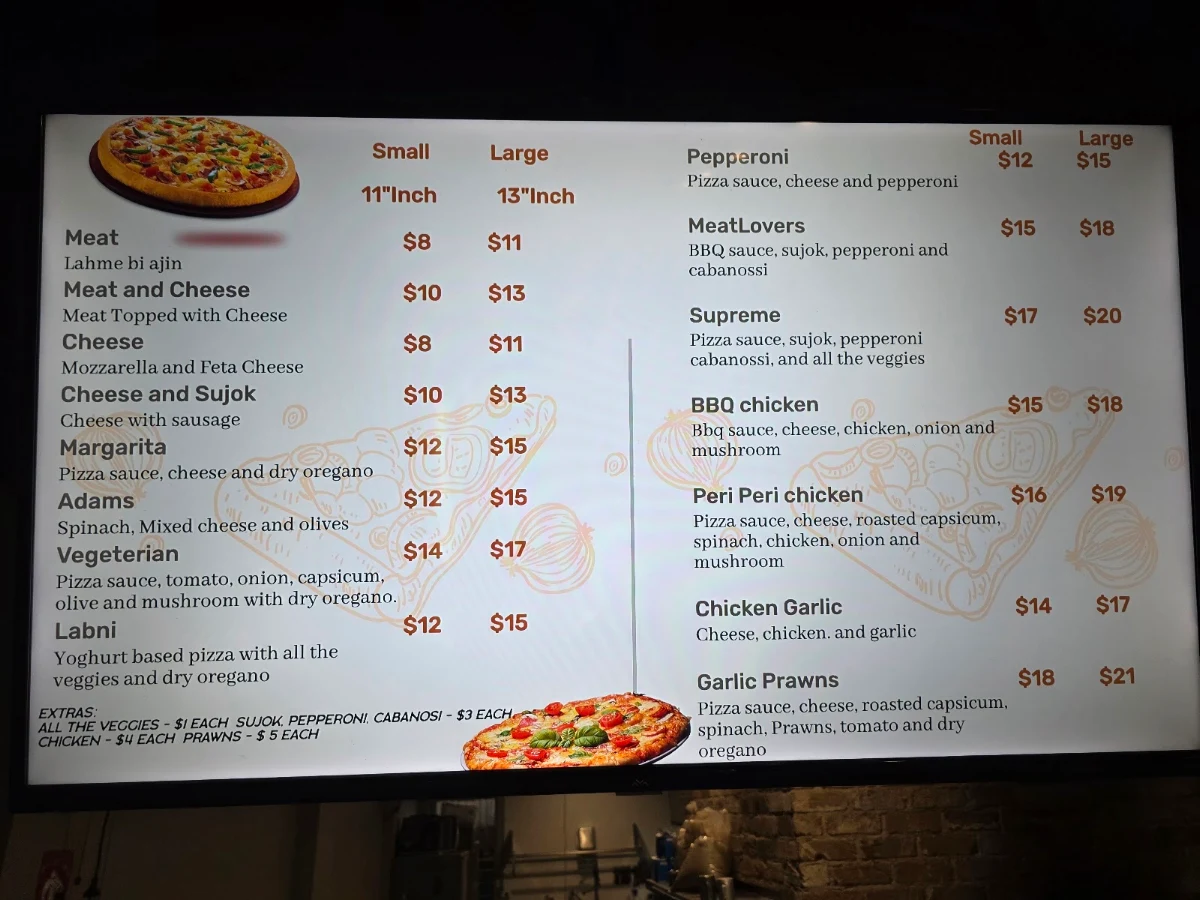Menu, YUM YUM LEBANESE PIZZA BANKSTOWN