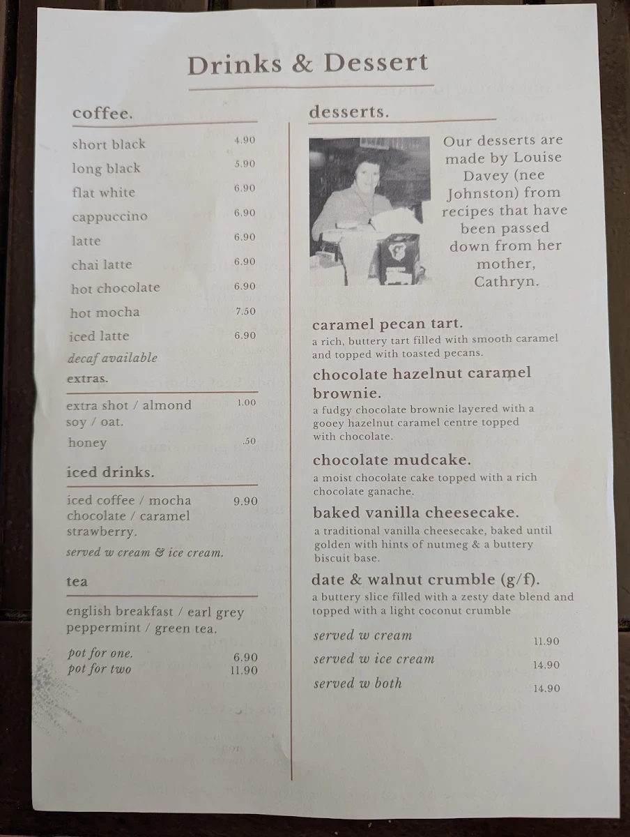 Menu, Condingup Tavern