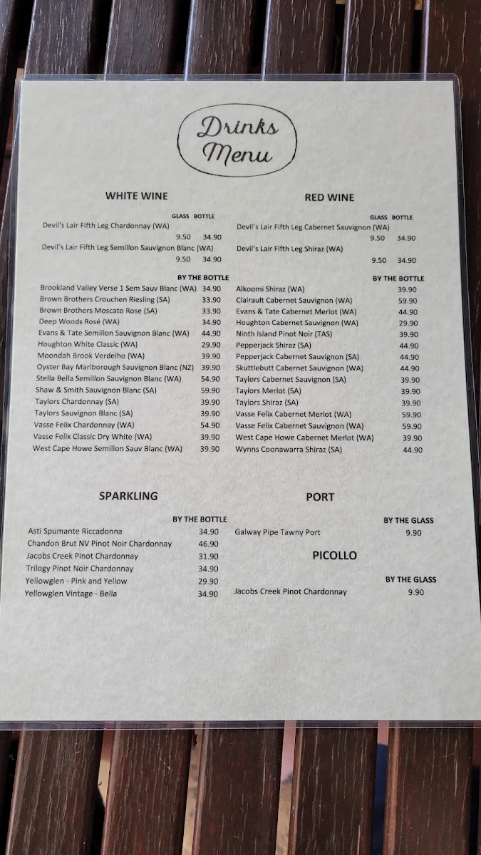 Menu, Condingup Tavern