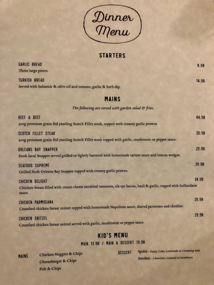 Menu, Condingup Tavern