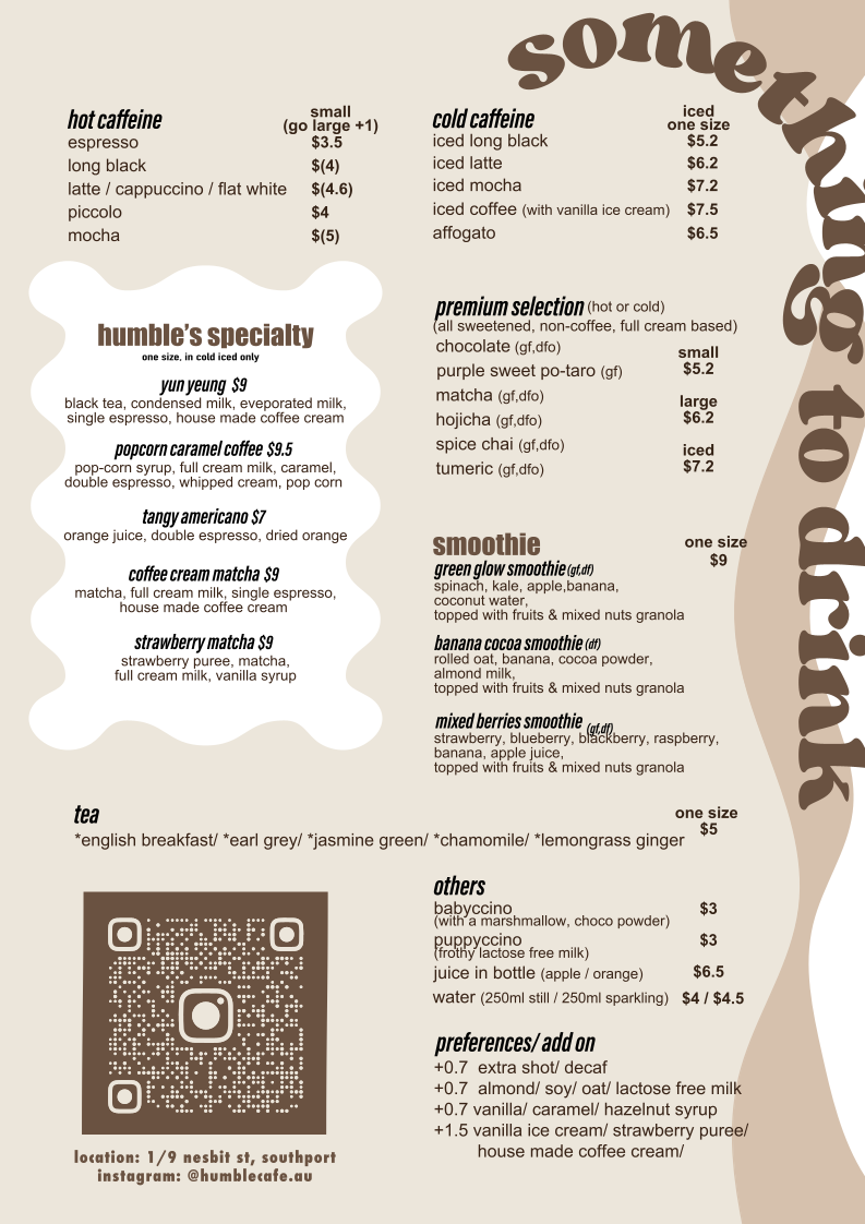 Menu, humble cafe