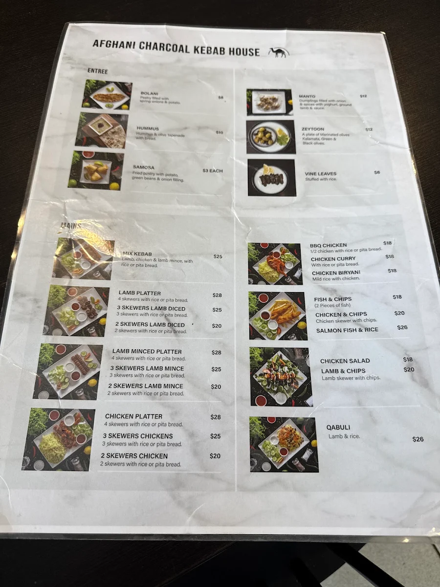 Menu, Afghani Charcoal Kebab House