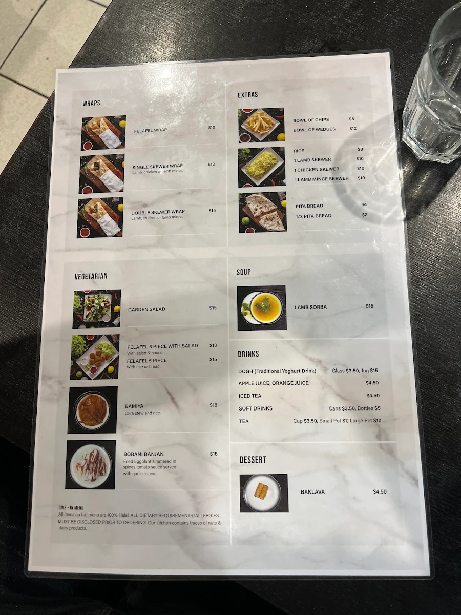 Menu, Afghani Charcoal Kebab House