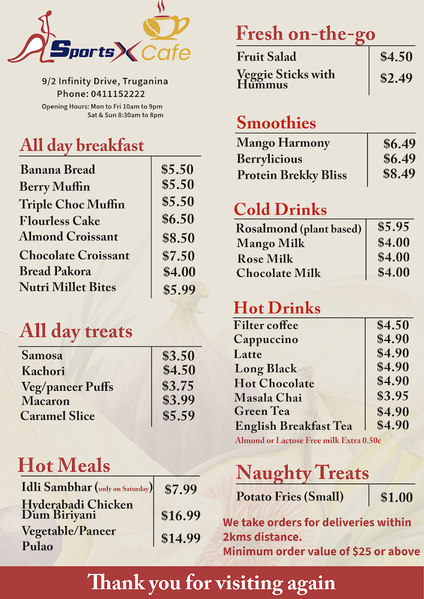 Menu, YS No.011-SportsX Cafe