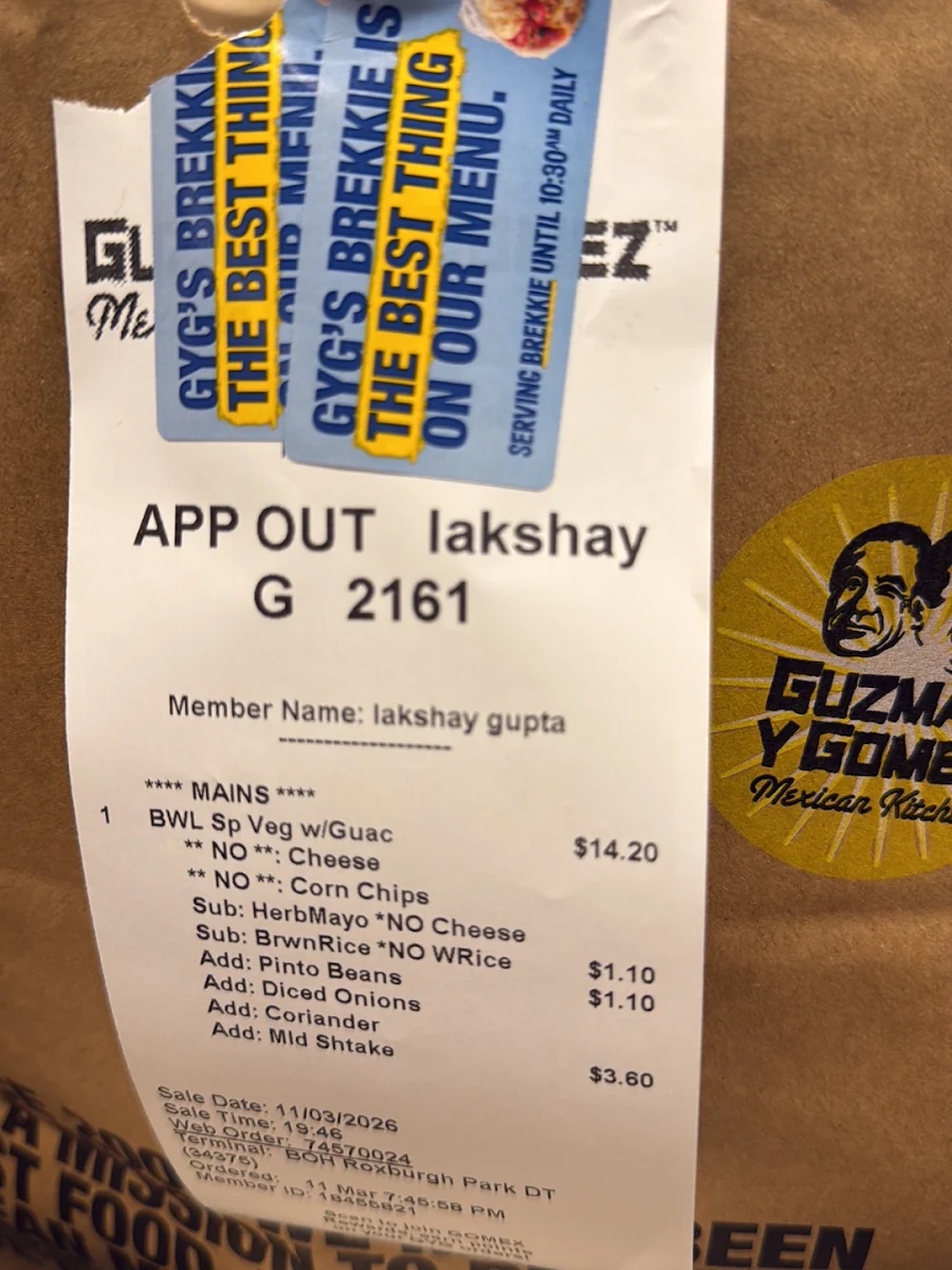 Menu, Guzman y Gomez - Roxburgh Park
