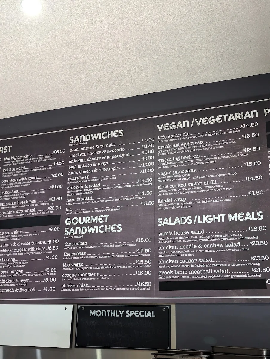 Menu, Sam's Gourmet Cafe